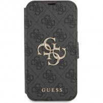 Guess 4G Metal Logo flipové puzdro pre iPhone 13 - sivé