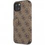 Guess 4G Metal Logo flipové puzdro pre iPhone 13 - hnedé
