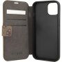 Guess 4G Metal Logo flipové puzdro pre iPhone 13 - hnedé