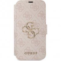 Guess 4G Metal Logo flipové puzdro pre iPhone 13 - ružové