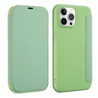 Peňaženkové puzdro zo silikónu a PU kože pre iPhone 13 Pro - zelené