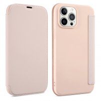 Peňaženkové puzdro zo silikónu a PU kože pre iPhone 13 Pro - ružové