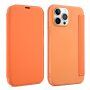 Peňaženkové puzdro zo silikónu a PU kože pre iPhone 13 mini - oranžové