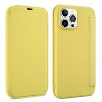 Peňaženkové puzdro zo silikónu a PU kože pre iPhone 13 mini - žlté
