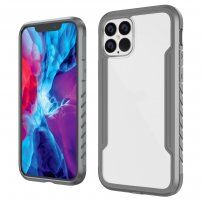 Extra odolný kryt s transparentnou zadnou stranou a kovovým rámom pre iPhone 12 Pro Max - sivý