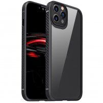 Nárazuvzdorný transparentný kryt s karbónovou textúrou pre iPhone 12 Pro Max - čierny