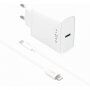 FIXED sieťová USB-C nabíjačka 20 W s USB-C / Lightning káblom pre iPhone / iPad - biela