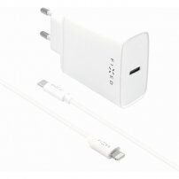 FIXED sieťová USB-C nabíjačka 20 W s USB-C / Lightning káblom pre iPhone / iPad - biela
