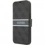Guess 4G Printed Stripe flipové puzdro pre iPhone 13 Pro - sivé