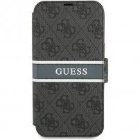 Guess 4G Printed Stripe flipové puzdro pre iPhone 13 Pro - sivé