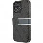 Guess 4G Printed Stripe flipové puzdro pre iPhone 13 Pro - sivé