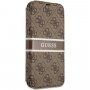 Guess 4G Printed Stripe flipové puzdro pre iPhone 13 mini - hnedé