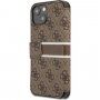 Guess 4G Printed Stripe flipové puzdro pre iPhone 13 - hnedé