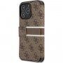 Guess 4G Printed Stripe flipové puzdro pre iPhone 13 Pro Max - hnedé