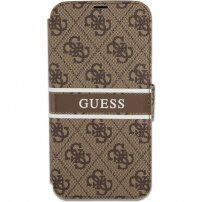 Guess 4G Printed Stripe flipové puzdro pre iPhone 13 Pro Max - hnedé