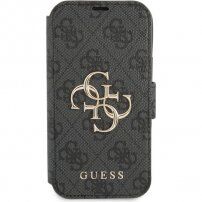 Guess 4G Metal Logo flipové puzdro pre iPhone 13 mini - sivé