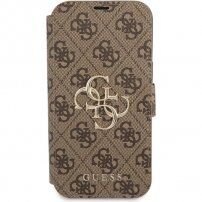 Guess 4G Metal Logo flipové puzdro pre iPhone 13 mini - hnedé