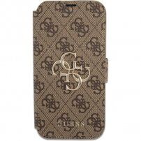 Guess 4G Metal Logo flipové puzdro pre iPhone 13 Pro Max - hnedé