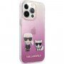 Karl Lagerfeld Ikonik Karl and Choupette kryt pre iPhone 13 Pro Max - ružový