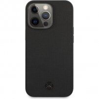 Mercedes Genuine Leather Meshed kožený kryt pre iPhone 13 Pro Max - čierny