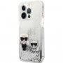 Karl Lagerfeld Liquid Glitter Karl and Choupette kryt pre iPhone 13 Pro Max - strieborný