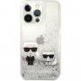 Karl Lagerfeld Liquid Glitter Karl and Choupette kryt pre iPhone 13 Pro Max - strieborný
