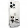 Karl Lagerfeld Liquid Glitter Karl and Choupette kryt pre iPhone 13 Pro Max - strieborný