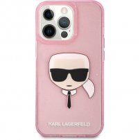 Karl Lagerfeld Full Glitter Karl Head kryt pre iPhone 13 Pro Max - ružový