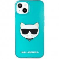 Karl Lagerfeld Choupette Head kryt pre iPhone 13 mini - tyrkysový