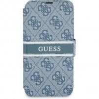 Guess 4G Printed Stripe flipové puzdro pre iPhone 13 - modré