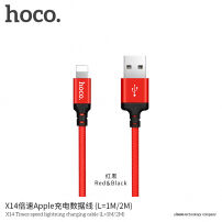 HOCO opletený nabíjací kábel pre Apple iPhone/iPad/iPod – 1 m – červeno-čierny