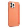 Peňaženkové puzdro zo silikónu a PU kože pre iPhone 13 mini - oranžové