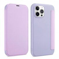 Peňaženkové puzdro zo silikónu a PU kože pre iPhone 13 mini - fialové