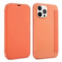 Peňaženkové puzdro zo silikónu a PU kože pre iPhone 13 - oranžové