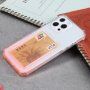 Dvojfarebný transparentný kryt s kapsou na kartu pre iPhone 13 Pro - oranžový