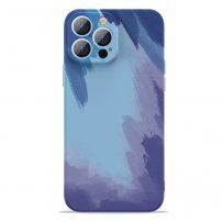 Ochranný kryt so vzorom vodových farieb pre iPhone 13 Pro Max - modrý