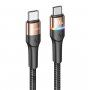 Usams svietiaci dátový a nabíjací opletený kábel PD USB-C / USB-C pre iPhone / iPad / MacBook / AirPods - 1,2 m - zlatý