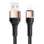 Usams svietiaci dátový a nabíjací opletený kábel USB / Lightning pre iPhone / iPad – 1,2 m - zlatý