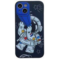 Kryt z mäkkého plastu astronaut s ďalekohľadom pre iPhone 13 Pro Max - tmavomodrý