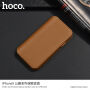 HOCO luxusné flipové puzdro z umelej kože pre Apple iPhone XS / iPhone X – hnedé