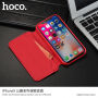 HOCO luxusné flipové puzdro z umelej kože pre Apple iPhone XS / iPhone X – červené