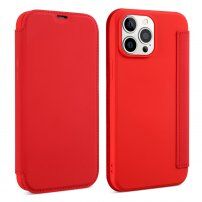 Peňaženkové puzdro zo silikónu a PU kože pre iPhone 13 Pro - červené