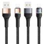 Usams svietiaci dátový a nabíjací opletený kábel USB / Lightning pre iPhone / iPad – 1,2 m - zlatý