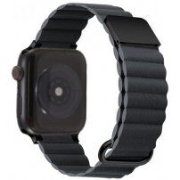 Kožený magnetický remienok s kovovými detailmi pre Apple Watch 42mm / 41mm / 40mm / 38mm - tmavosivý