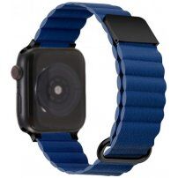 Kožený magnetický remienok s kovovými detailmi pre Apple Watch 42mm / 41mm / 40mm / 38mm - tmavomodrý