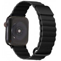 Kožený magnetický remienok s kovovými detailmi pre Apple Watch Ultra 49mm / 46mm / 45mm / 44mm / 42mm - čierny