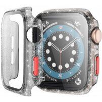 Ochranné trblietavé puzdro s tvrdeným sklom pre Apple Watch 44mm - sivé