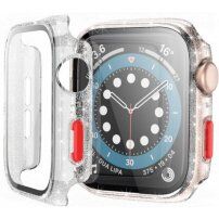 Ochranné trblietavé puzdro s tvrdeným sklom pre Apple Watch 44mm - strieborné