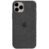 Priehľadný kryt s meňavými srdiečkami pre iPhone 11 Pro Max - čierny