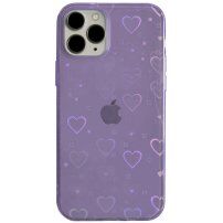 Priehľadný kryt s meňavými srdiečkami pre iPhone 13 Pro - fialový